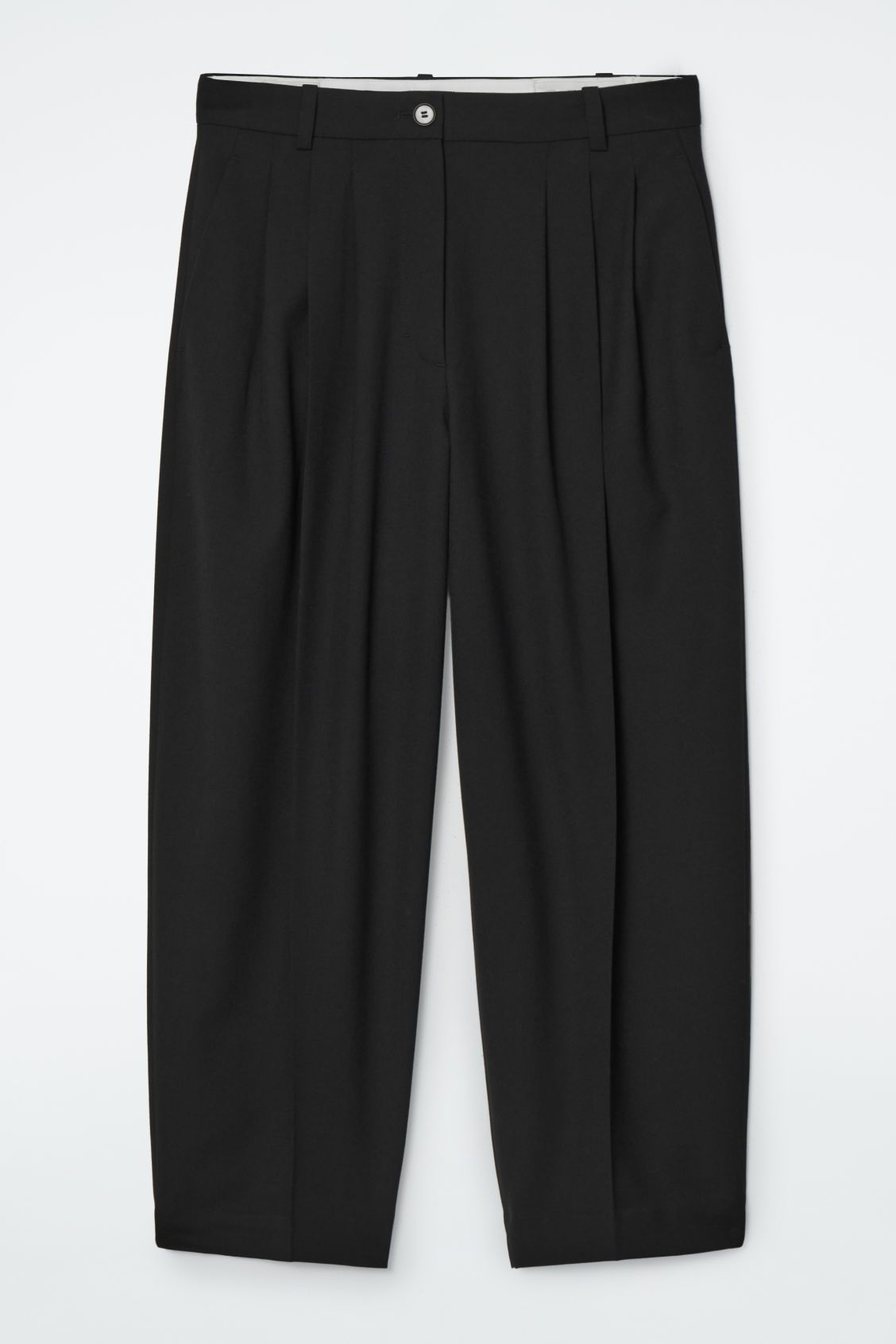 PLEATED BARREL-LEG WOOL-BLEND TROUSERS - BLACK - COS | COS UK