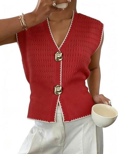 AMEBELLE Women's V Neck Cable Knit Sweater Vest Lightweight Summer Sleeveless Contrast Trim Casua... | Amazon (US)
