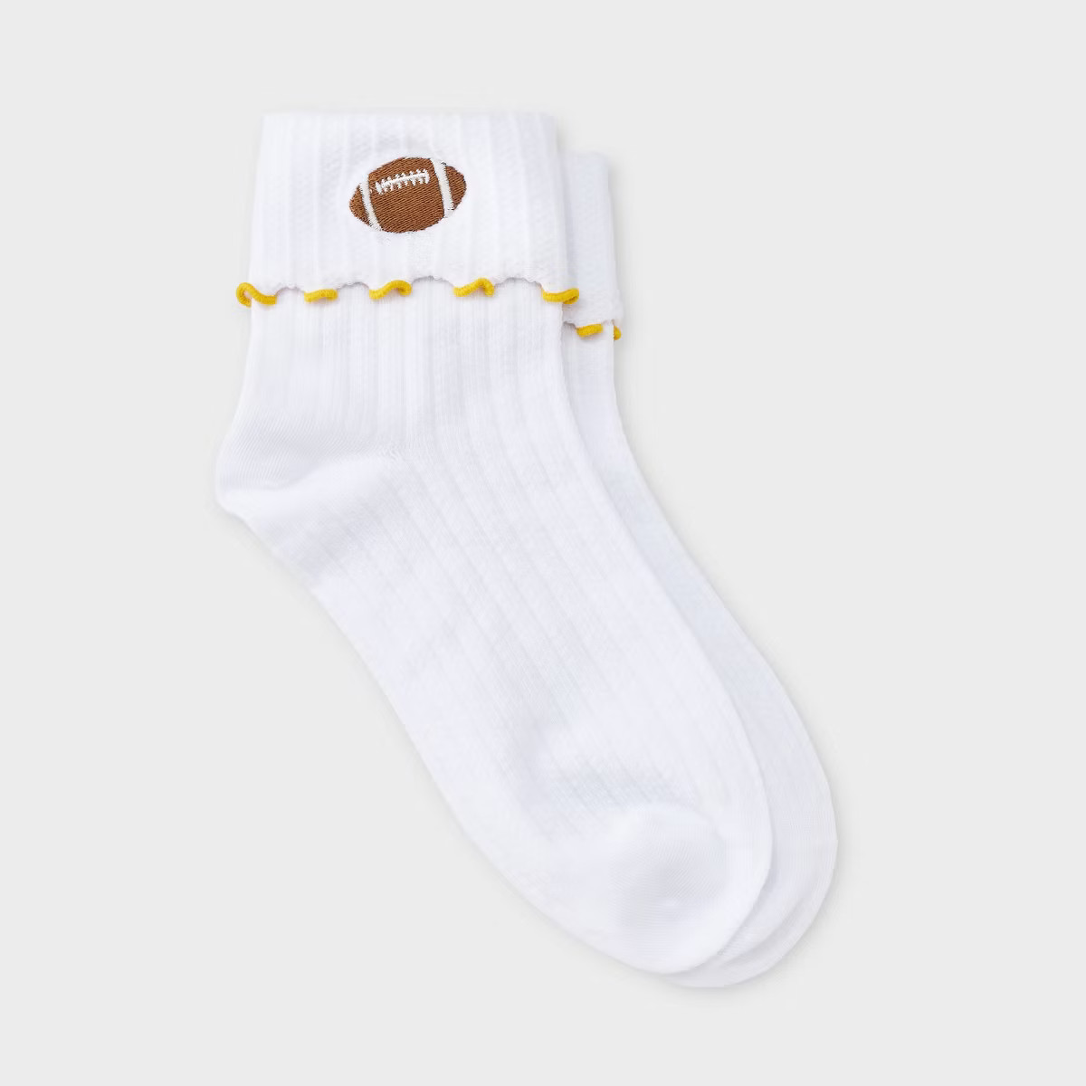 Women's Game Day Embroidered Football Pointelle Bobby Socks with Lettuce Edge Cuff - Wild Fable... | Target