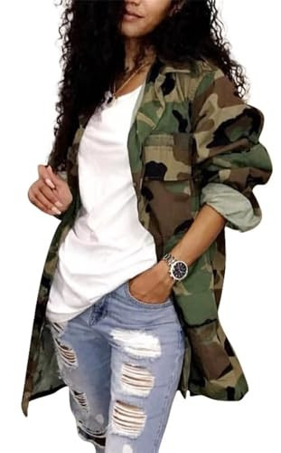 Vakkest Women Fall Camo Jackets Bomber Jacket Casual Plus Size Coat Oversized Camouflage Lightweight Cropped Shacket | Amazon (US)