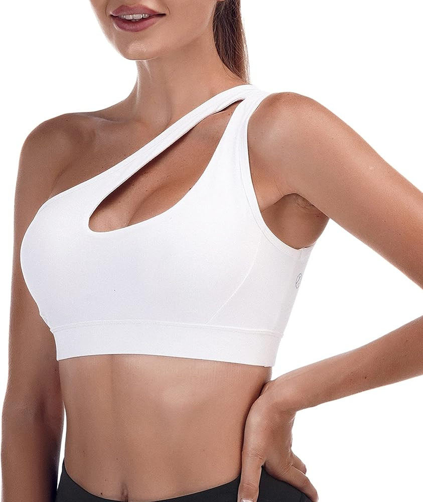 VOLLYOO One Shoulder Sports Bra for Women Padded Yoga Bra Wirefree Sexy Cute Medium Support Workout  | Amazon (US)