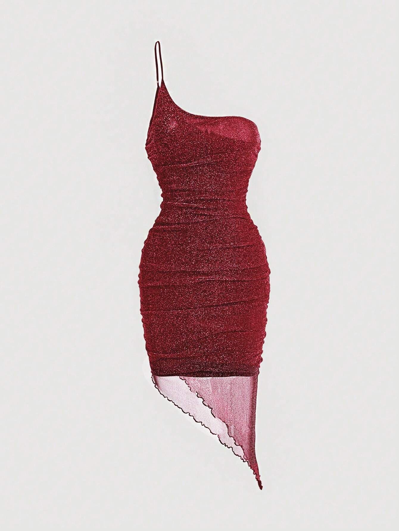 SHEIN ICON One Shoulder Asymmetrical Hem Glitter Bodycon Dress | SHEIN