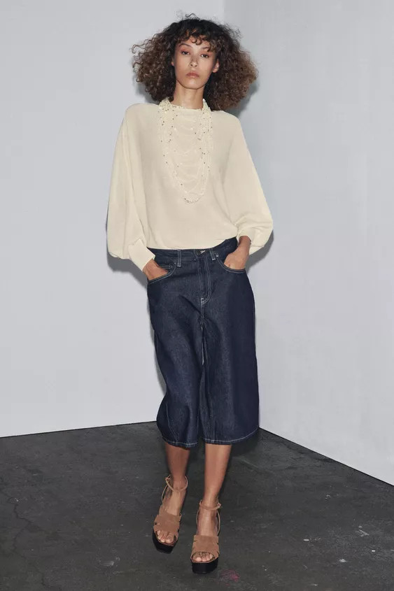 ZW COLLECTION DENIM LONG SHORTS | Zara US