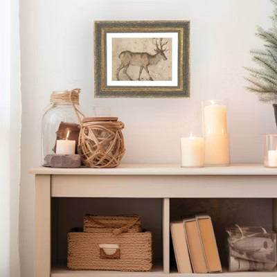 Petal Lane 10"x8" Vintage Reindeer Patina Gold Framed Art | Target