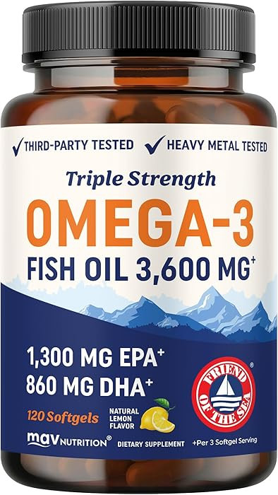 Triple Strength Omega 3 Fish Oil 3600 mg | EPA & DHA | Over 2100mg Omega-3 Fatty Acids | 1300mg E... | Amazon (US)