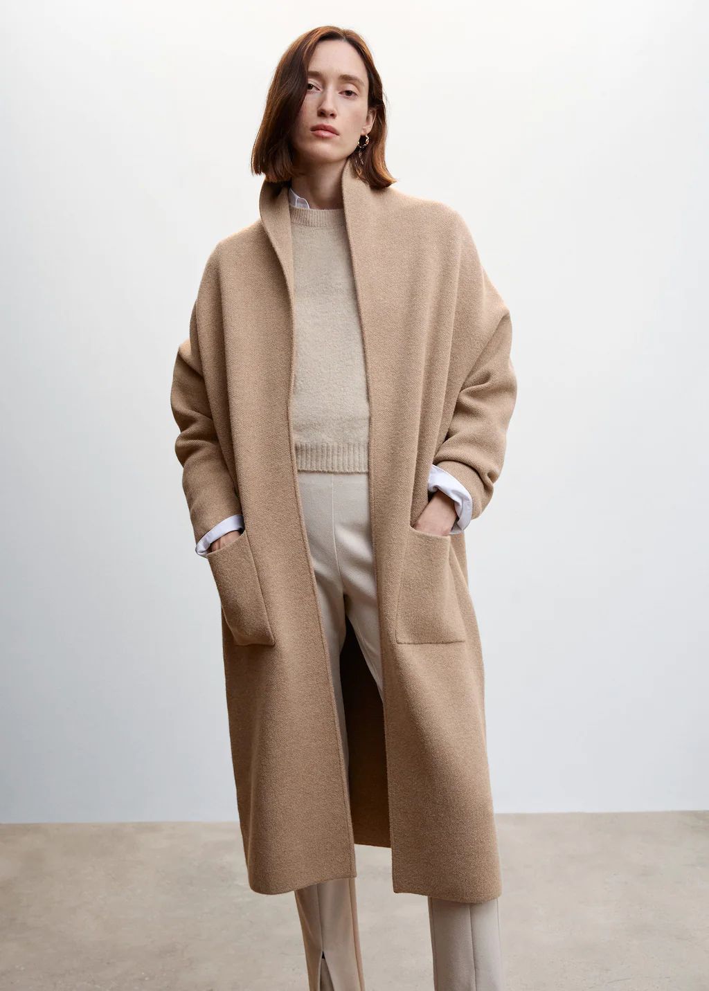 Oversized knitted coat with pockets | MANGO (US)