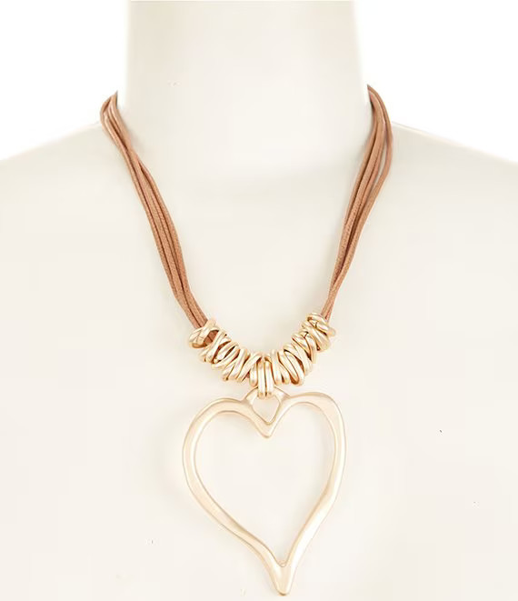 Southern Living Heart Pendant On Brown Cord Statement Multi Strand Necklace | Dillard's | Dillard's