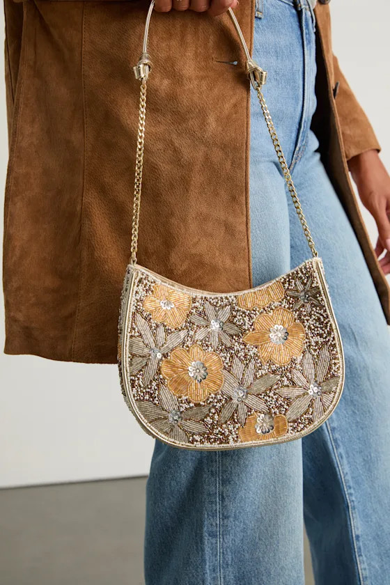 Danessa Champagne Multi Beaded Sequin Shoulder Bag | Lulus