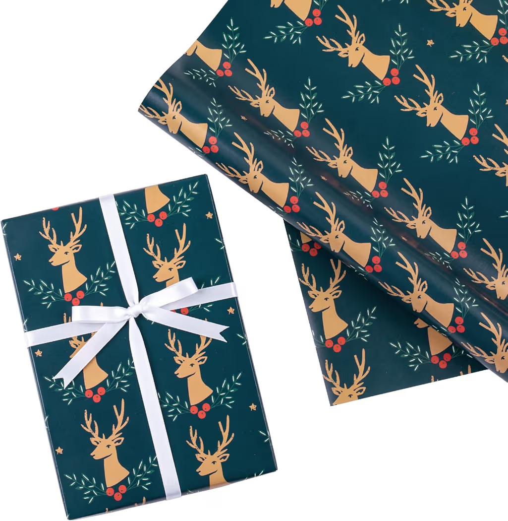 WRAPAHOLIC Christmas Wrapping Paper Roll - 17 Inch x 16.4 Feet per Roll - Dark Green Mini Roll, R... | Amazon (US)