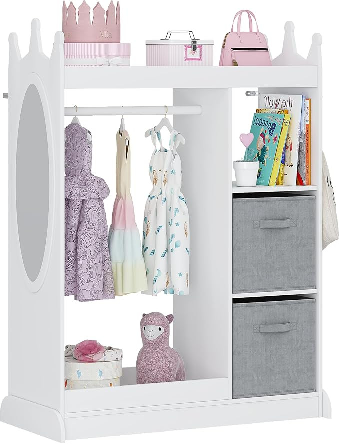 UTEX Kids Play Armoire with Mirror, Storage Bins and Closet for Dress Up and Costumes (White) | Amazon (US)