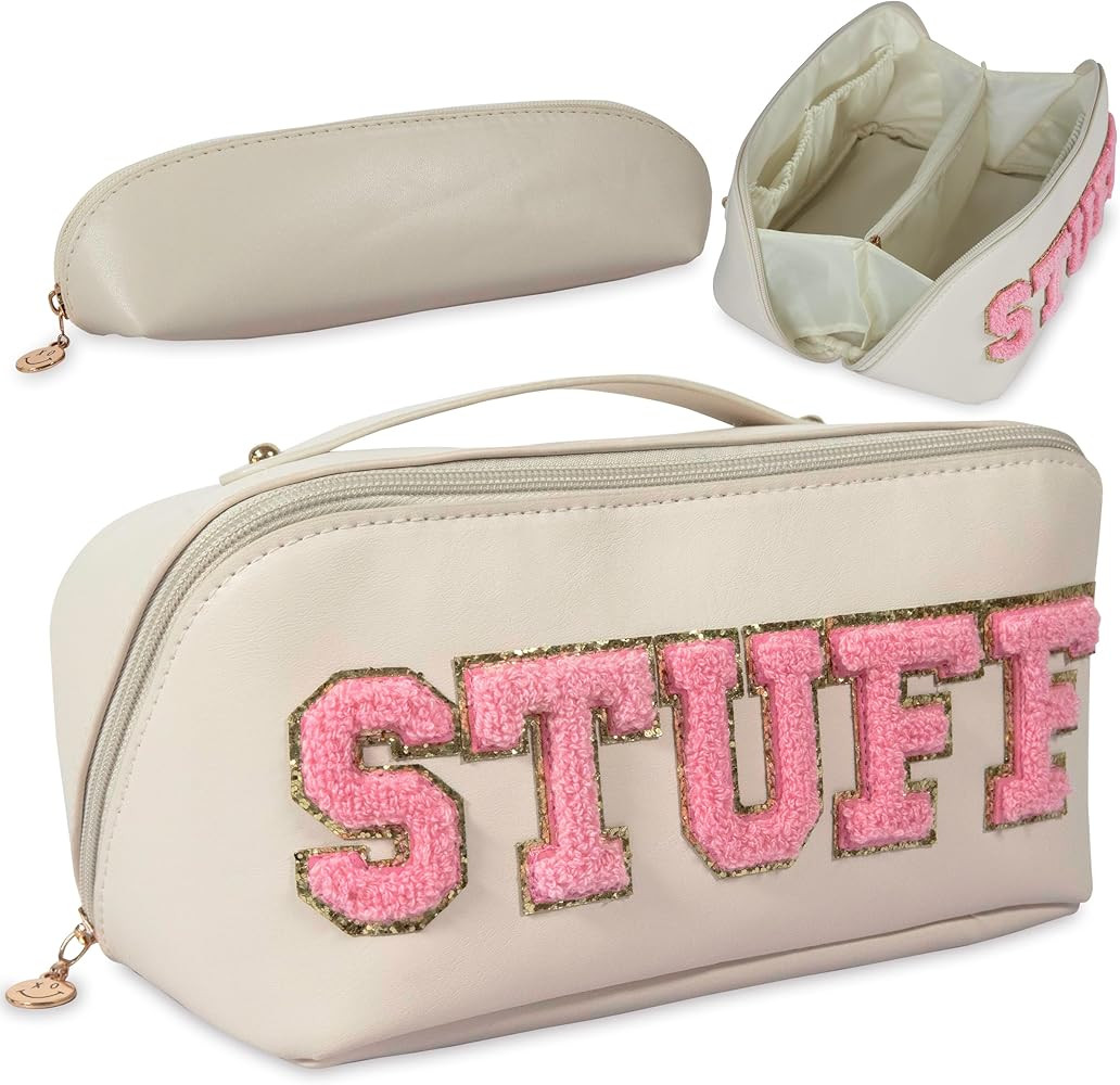 Preppy Stuff Cute Makeup Bag Stoney Clover Dupes Sewn Varsity Chenille Letter Large Capacity Trav... | Amazon (US)