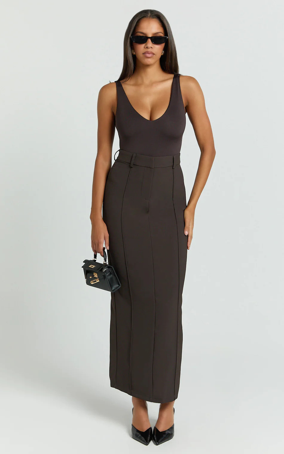 Stella Maxi Skirt - High Waisted Pencil Skirt in Chocolate | Showpo (ANZ)