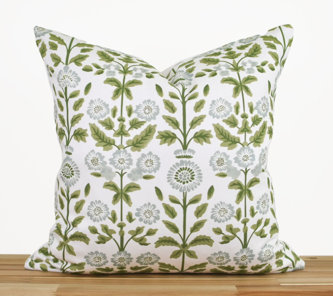 Green and Blue Gray Floral Pillow Cover, Olive Green and Soft Blue Pillow, Designer Pillow, Pillo... | Etsy (US)