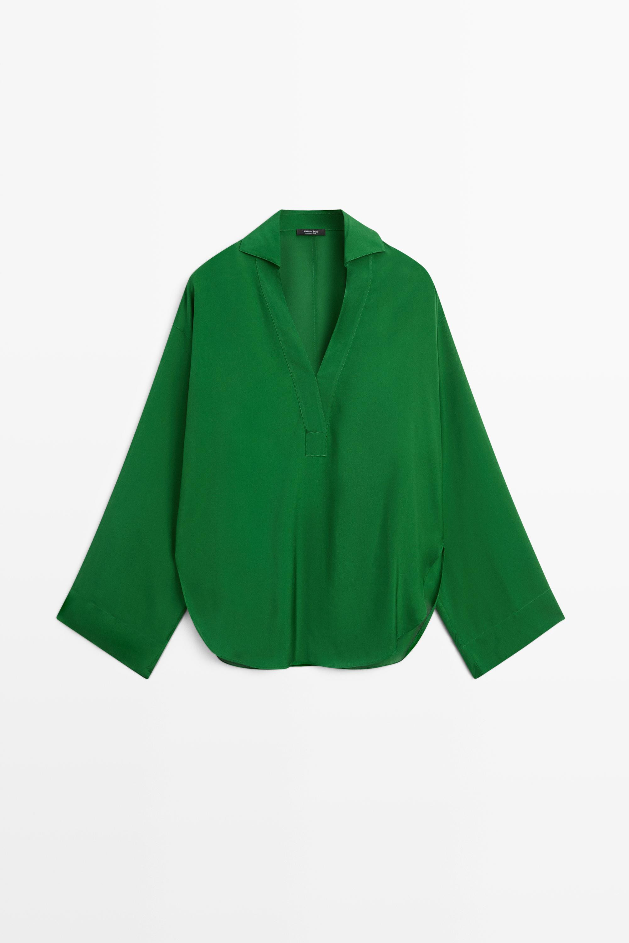 Long sleeve flowing polo shirt | Massimo Dutti UK