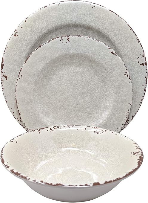 Gianna's Home 12 Piece Rustic Farmhouse Melamine Dinnerware Set, Service for 4 (New Ivory) | Amazon (US)