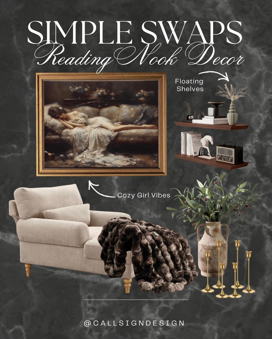 Transform your reading nook into a dark, cozy escape made for getting lost in a good book. Layer moody tones, soft textures, and warm lighting to create a space that feels intimate, calm, and perfectly atmospheric. 📚🖤 

#ReadingNook #MoodyDecor #CozySpaces #DarkInteriors #HomeDecor #InteriorInspo #DesignDetails #callsigndesign