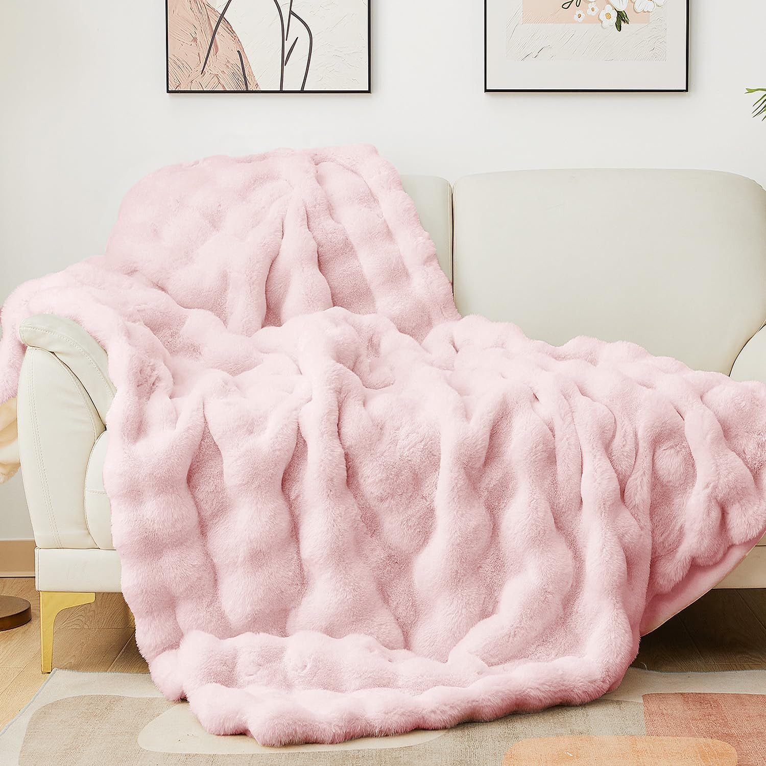 Latepis Pink Faux Fur Throw Blanket for Couch Bubble Cute Soft Warm Comforter Thick Furry Blanket... | Amazon (US)