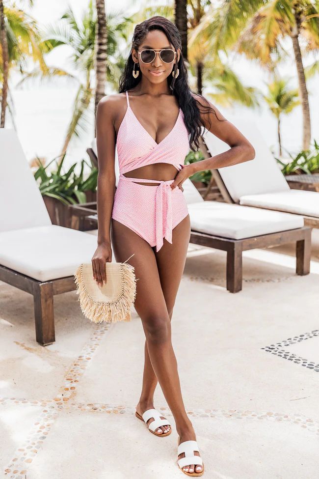 Caribbean Crush Mauve Spotted Wrap Swimsuit | The Pink Lily Boutique