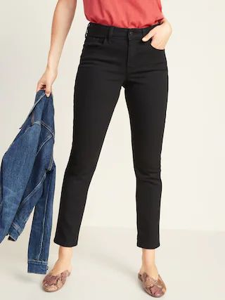 Mid-Rise Power Slim Straight Black Jeans for Women | Old Navy US