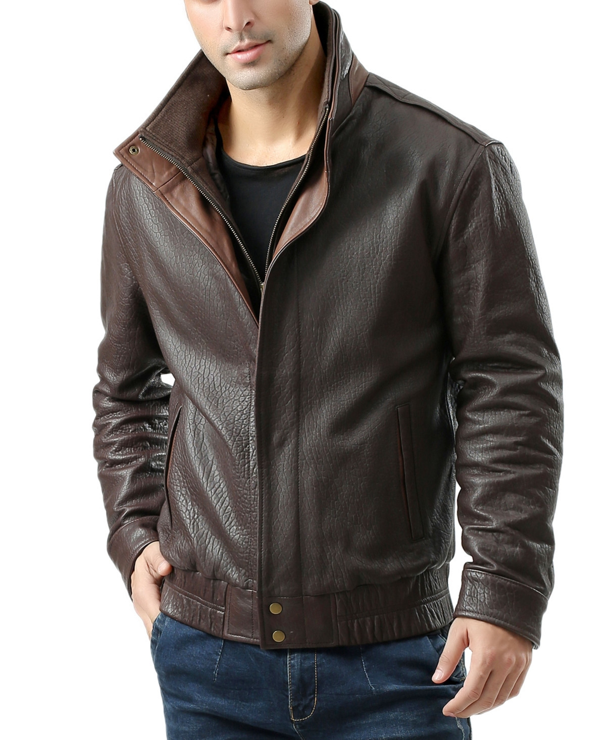 Bgsd Men's Men Brandon Leather Bomber Jacket - Dark brown | Macy's