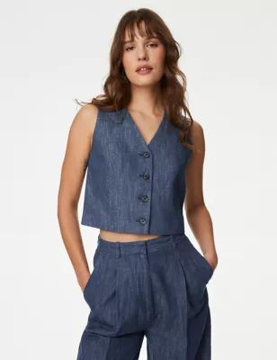Cotton Rich Single Breasted Waistcoat | Marks and Spencer US