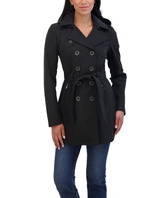 Sebby Collection Women's Belted Double Breasted Soft Shell Trench Coat With Detachable Hood - Mac... | Macy's