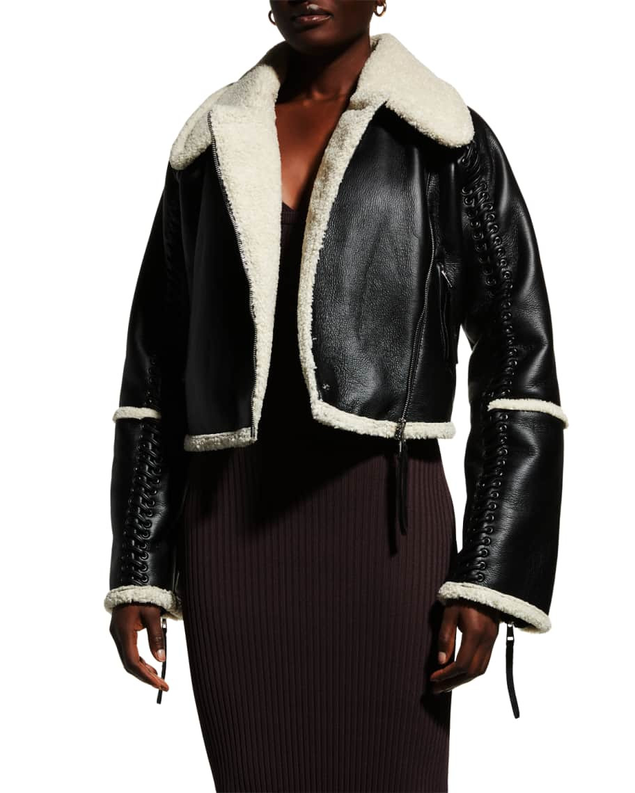 Jonathan Simkhai Corinne Vegan Leather Sherpa Moto Jacket | Neiman Marcus