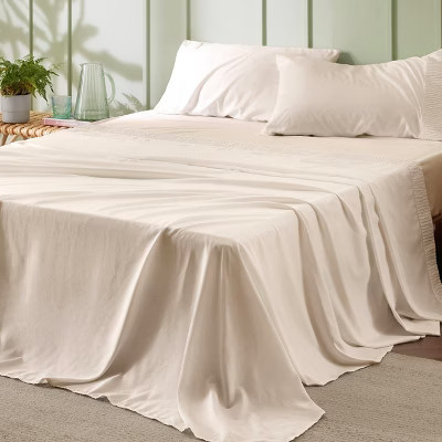 4 Pcs Sheet Sets Solid Embossed Ultra Soft & Durable Easy Care Polyester Microfiber Bedding King Beige | Target