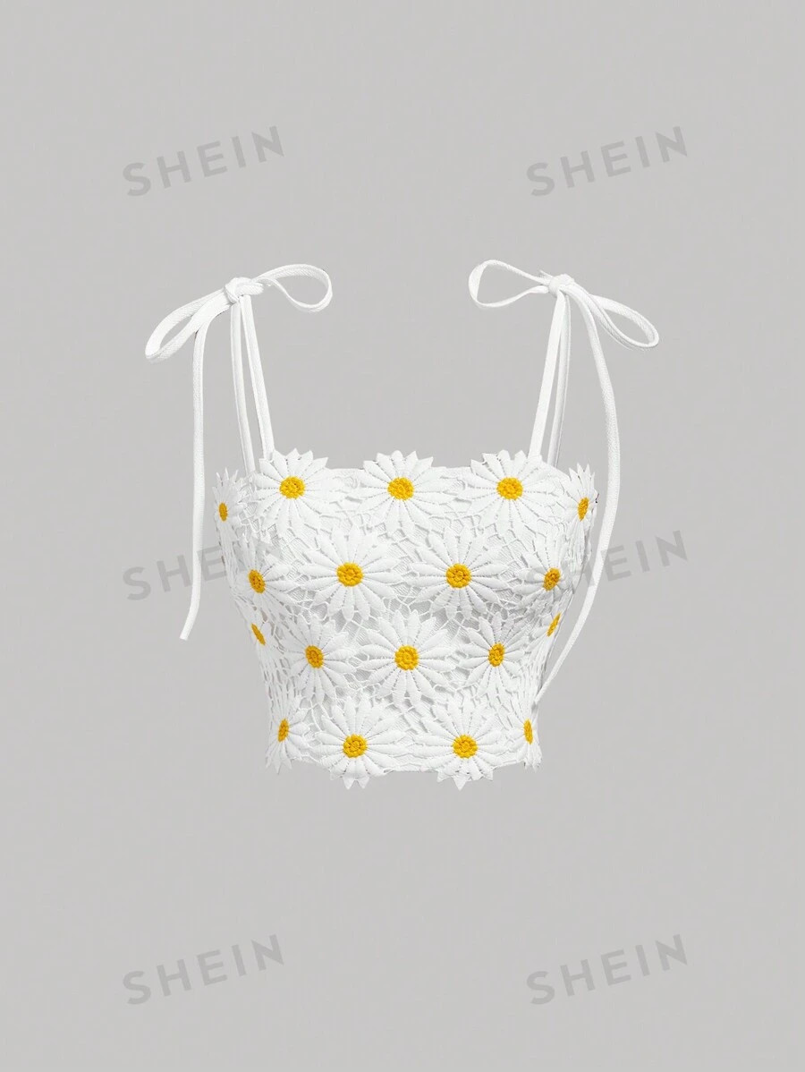 SHEIN MOD Ladies Daisy Floral Guipure Lace Cami Top For Summer | SHEIN