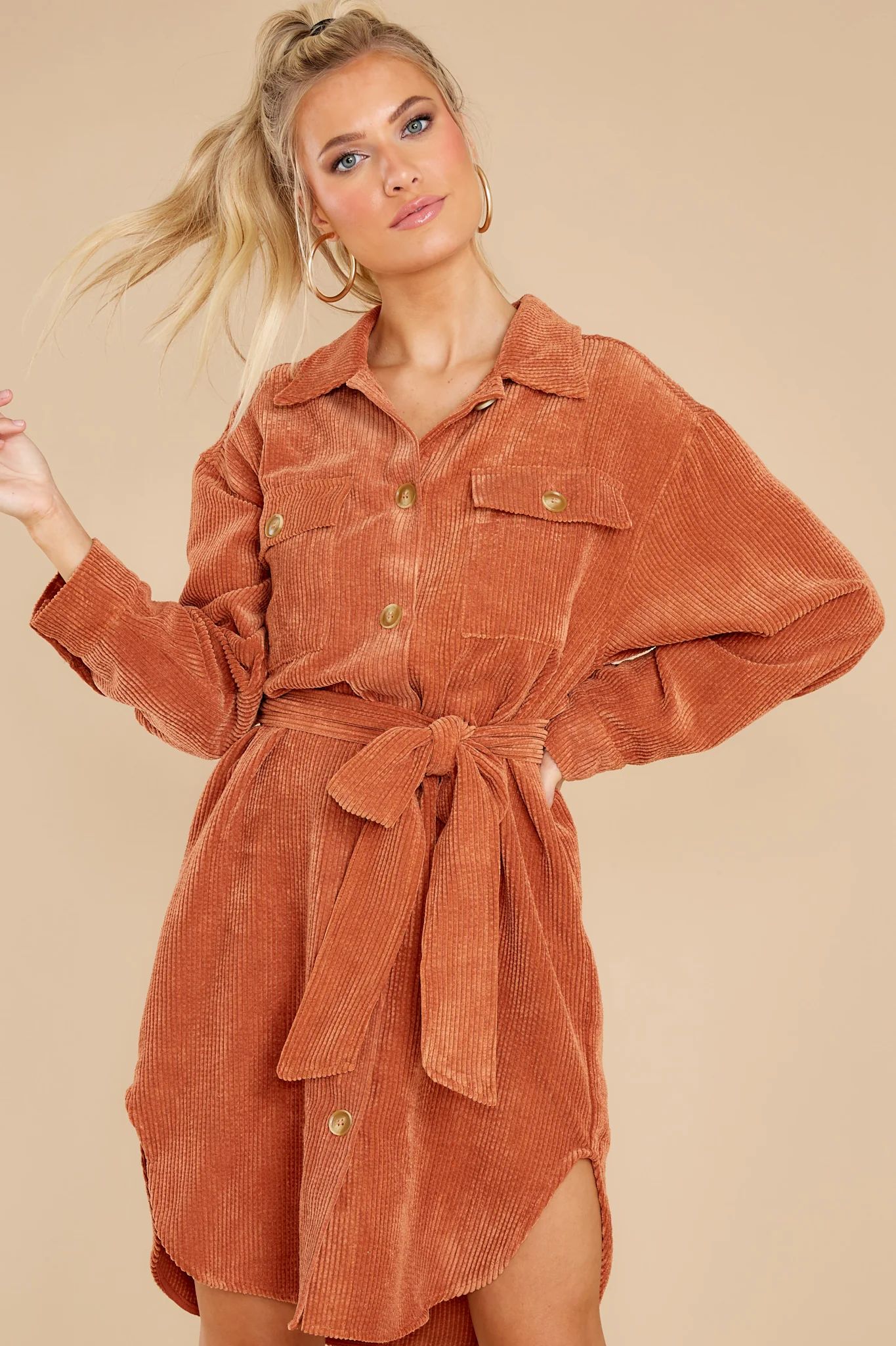 Fond Of You Rust Orange Shacket Dress | Red Dress 