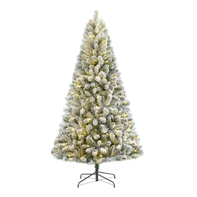 6.5 ft Pre-Lit Flocked Frisco Pine Artificial Christmas Tree with 250 Color-Changing LED Lights a... | Walmart (US)