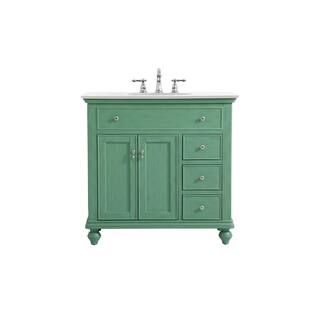 Simply Living 36 in. W x 21 in. D x 35 in. H Bath Vanity in Vintage Mint with Ivory White Enginee... | The Home Depot