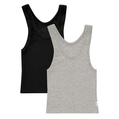 Hanes Women's Originals Rib Tank 2-Pack, Comfywear Stretch Cotton Cropped Top, Heather Grey Marle/Black, Medium | Amazon (US)