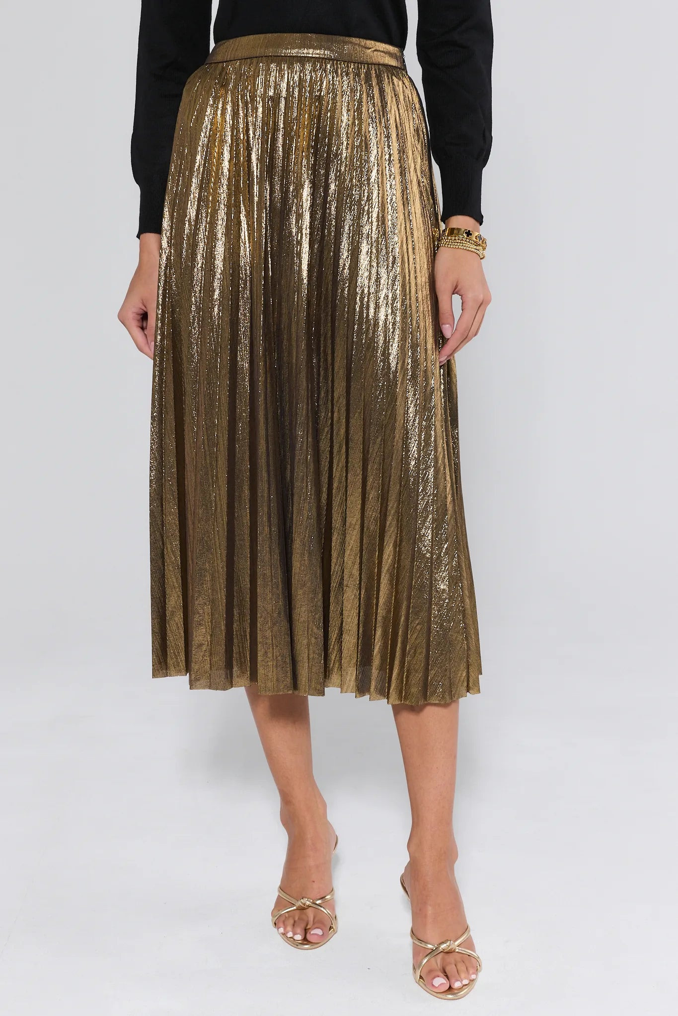 Hensley Gold Pleated Midi Skirt | Avara