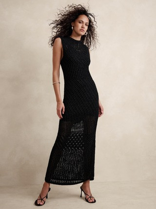 Cotton-Blend Open-Stitch Maxi Dress | Banana Republic (US)