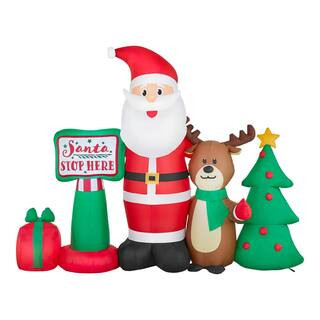 Home Accents Holiday 6.5 ft. LED Santa Scene Christmas AirBlown® Inflatable 23GM82223 - The Home... | The Home Depot
