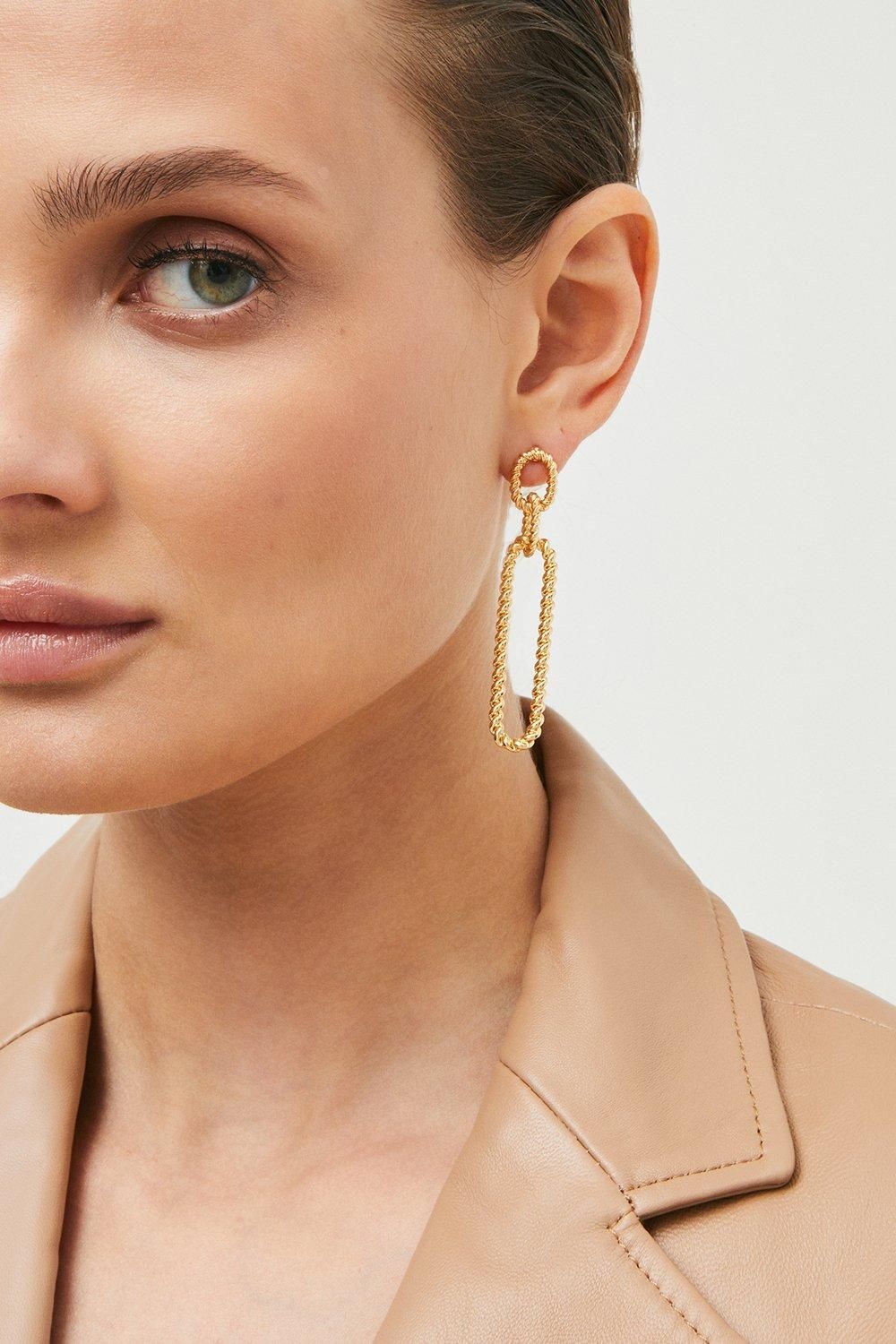 Gold Plated Twisted Drop Earrings | Karen Millen US
