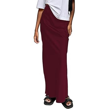 Women's Satin Silky High Waist Maxi Skirt Elegant Elastic Waistband A Line Long Skirts | Amazon (US)