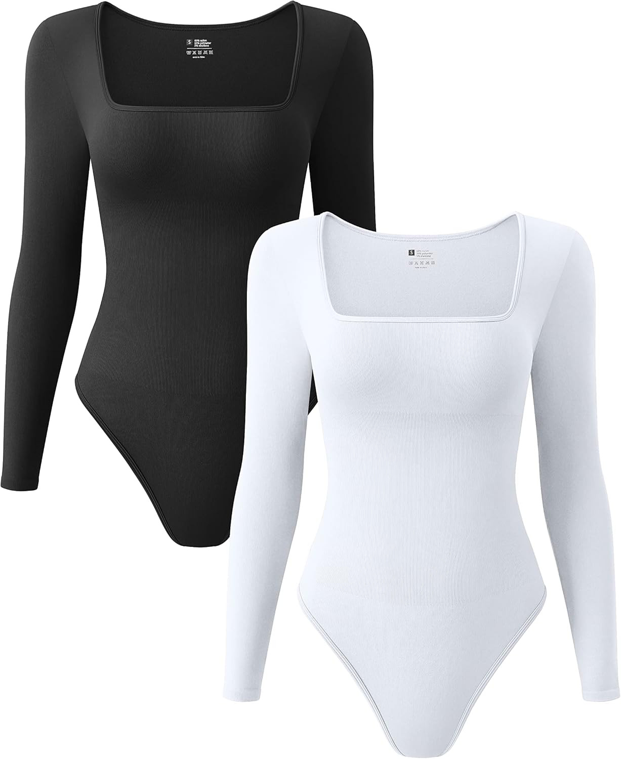 OQQ Women's 2 Piece Bodysuits Sexy Ribbed One Piece Square Neck Long Sleeve Bodysuits | Amazon (US)