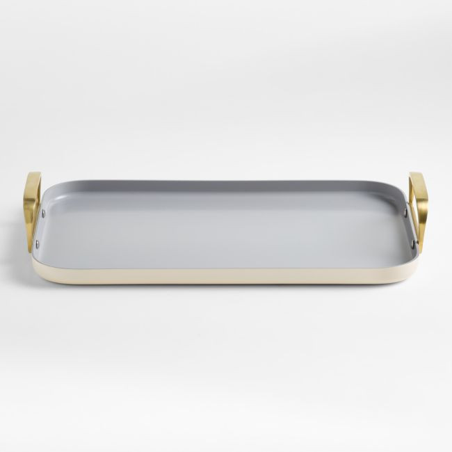 Caraway ® Cream Ceramic Non-Stick Double Burner Griddle with Gold Hardware | Crate & Barrel