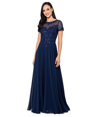 XSCAPE Petite Embellished Illusion-Bodice Gown - Macy's | Macy's