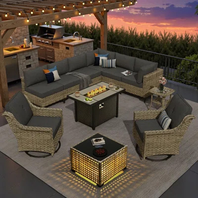 Sorella Modular Outdoor Rattan Seating Set With Cushions, Swivel & Rocking Chairs, Outdoor Table With Integrated Lighting For Patio Or Backyard | Wayfair North America