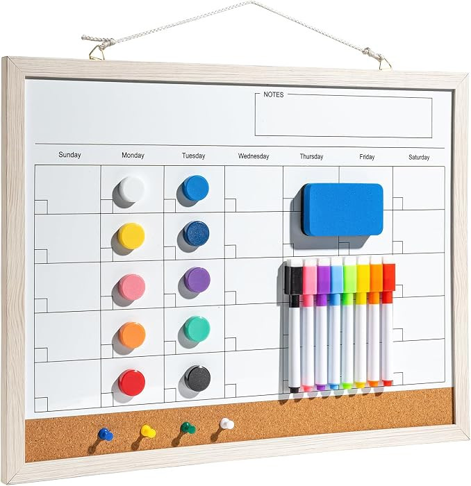 Dry Erase Calendar Whiteboard, 17" x 13" Magnetic Planner, Cork Board-White | Amazon (US)