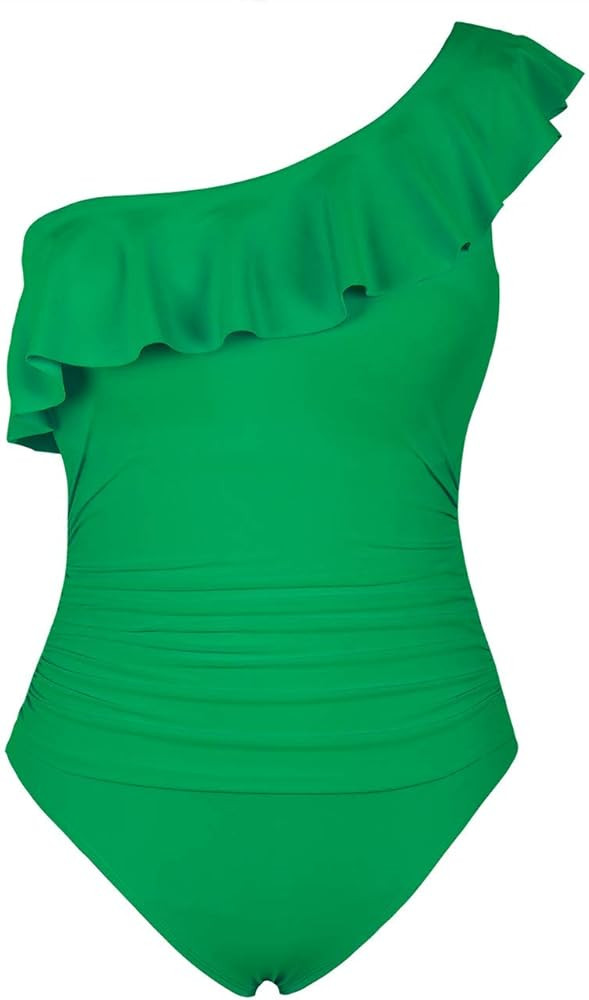 Hilor Women's One Piece Swimsuits One Shoulder Swimwear Asymmetric Ruffle Monokinis Bathing Suits | Amazon (US)