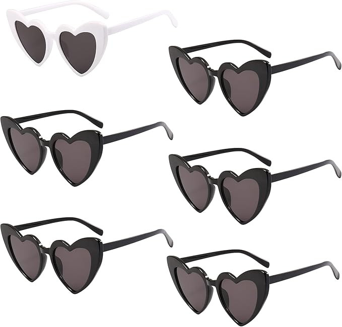 6 Pack Vintage Heart Shaped Cat Eye Sunglasses for Women Girl Bulk Retro Heart Sunglasses for Bri... | Amazon (US)