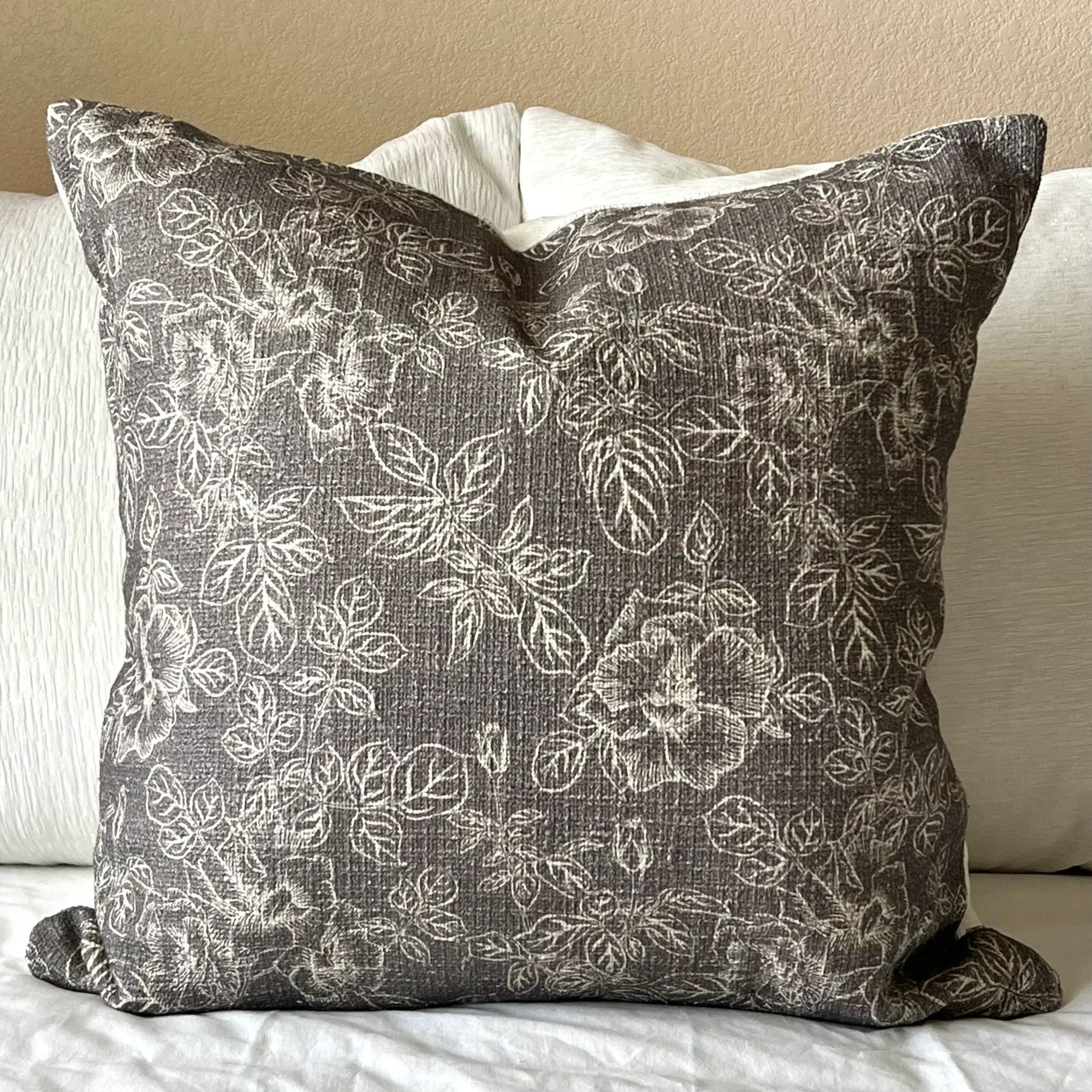 Deep Taupe Roses Block Print Pillow Cover | The Offbeat Co.
