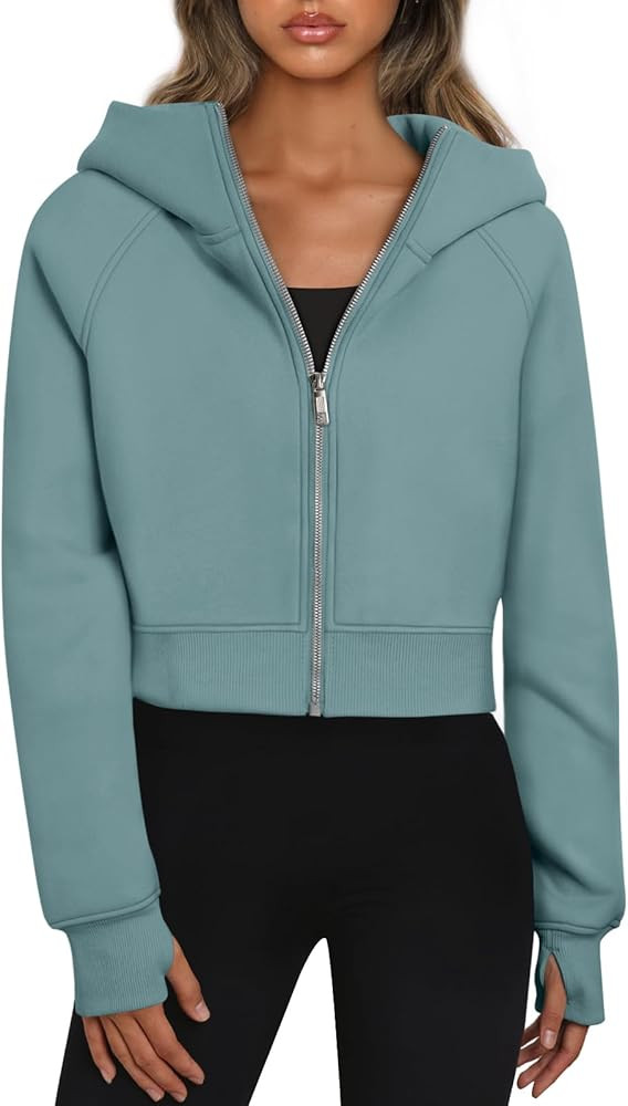 Trendy Queen Womens Zip Up Hoodies Jackets Cropped Sweatshirts Fleece Fall Outfits Casual Comfy Y... | Amazon (US)