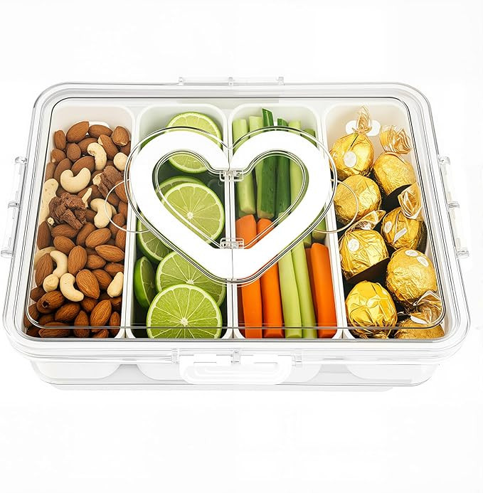 Divided Snack Serving Tray with Lid and Handle travel Snackle Box Charcuterie Container Portable ... | Amazon (US)