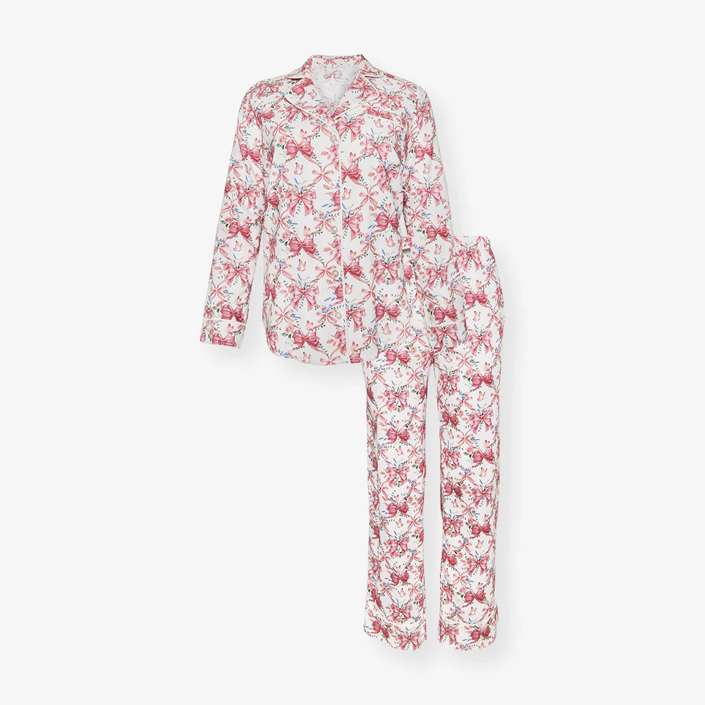 Floral Ribbons Pink Luxe Womens Pajamas | Loraine | Posh Peanut