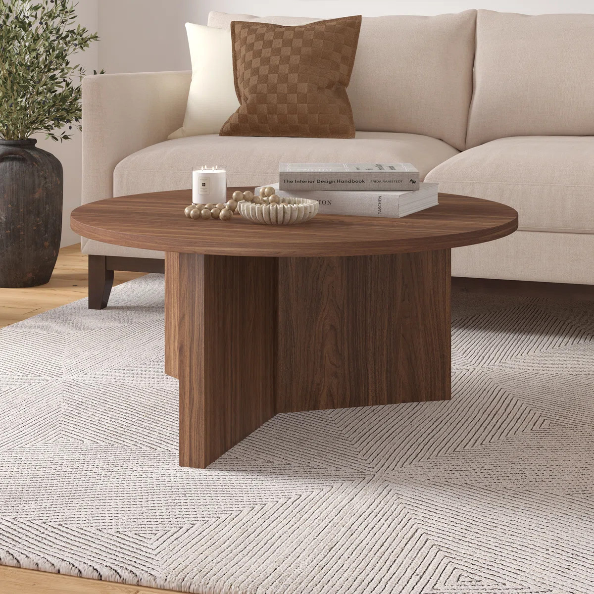 Anders 36" Wide Round Coffee Table in Satin Walnut | Wayfair North America